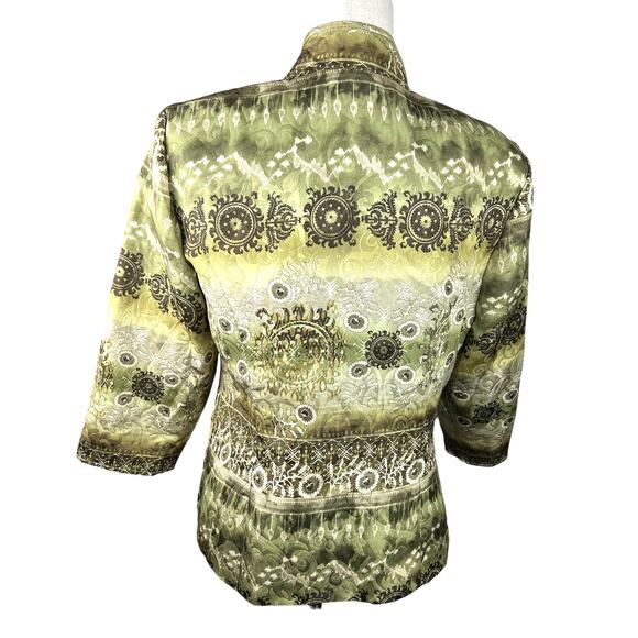 DJ & Co Green Patterned Jacket Mandarin Collar Two Button Size 10 - Picture 4 of 4